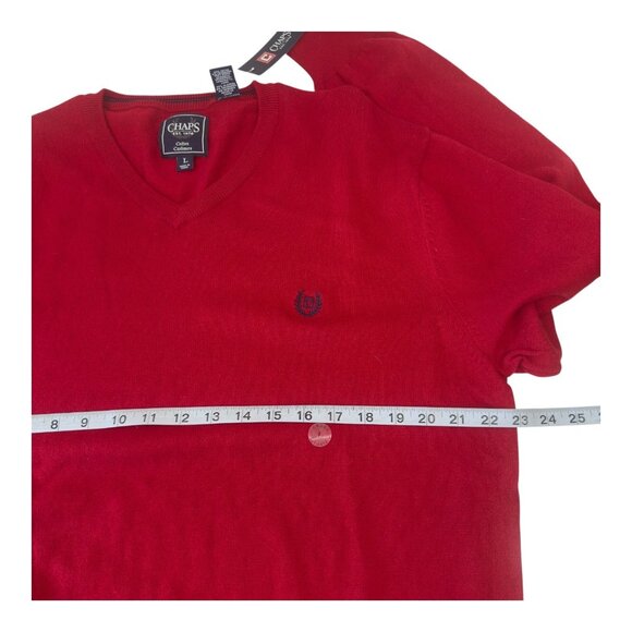 Chaps Mens Red V-Neck Sweater Size Large Cotton & Cashmere Blend Business Casual - Picture 6 of 12
